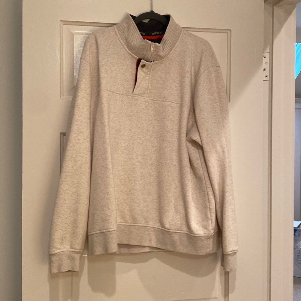 Mens Orvis XL 1/4 zip off white sweatshirt